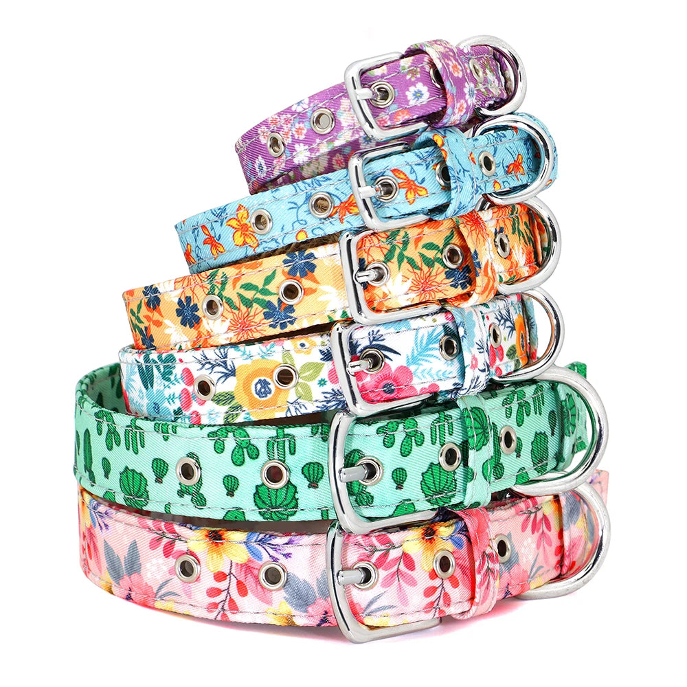 Nylon Style Floral Dog Collar