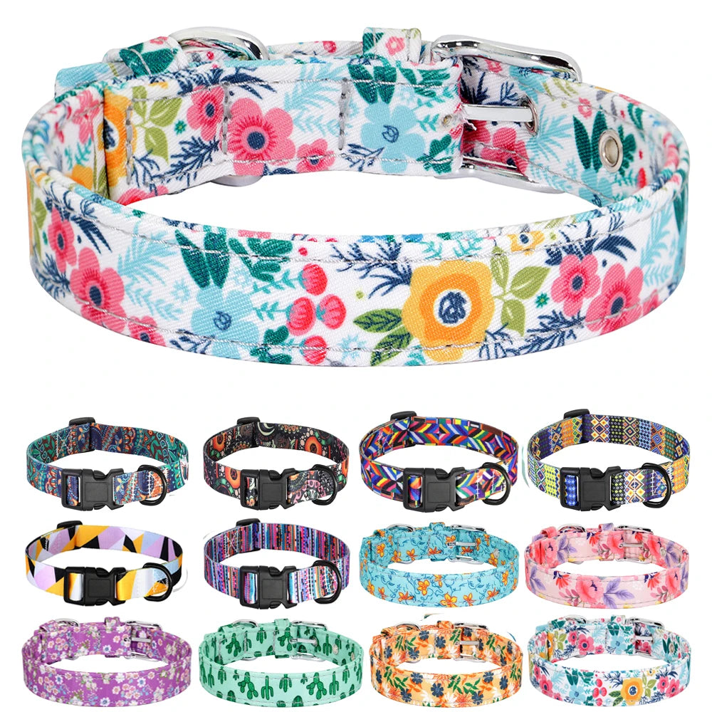 Nylon Style Floral Dog Collar